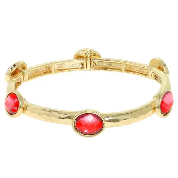 GOLD-TONE CRYSTAL CUFF BANGLE BRACELET B15734, Color: Red