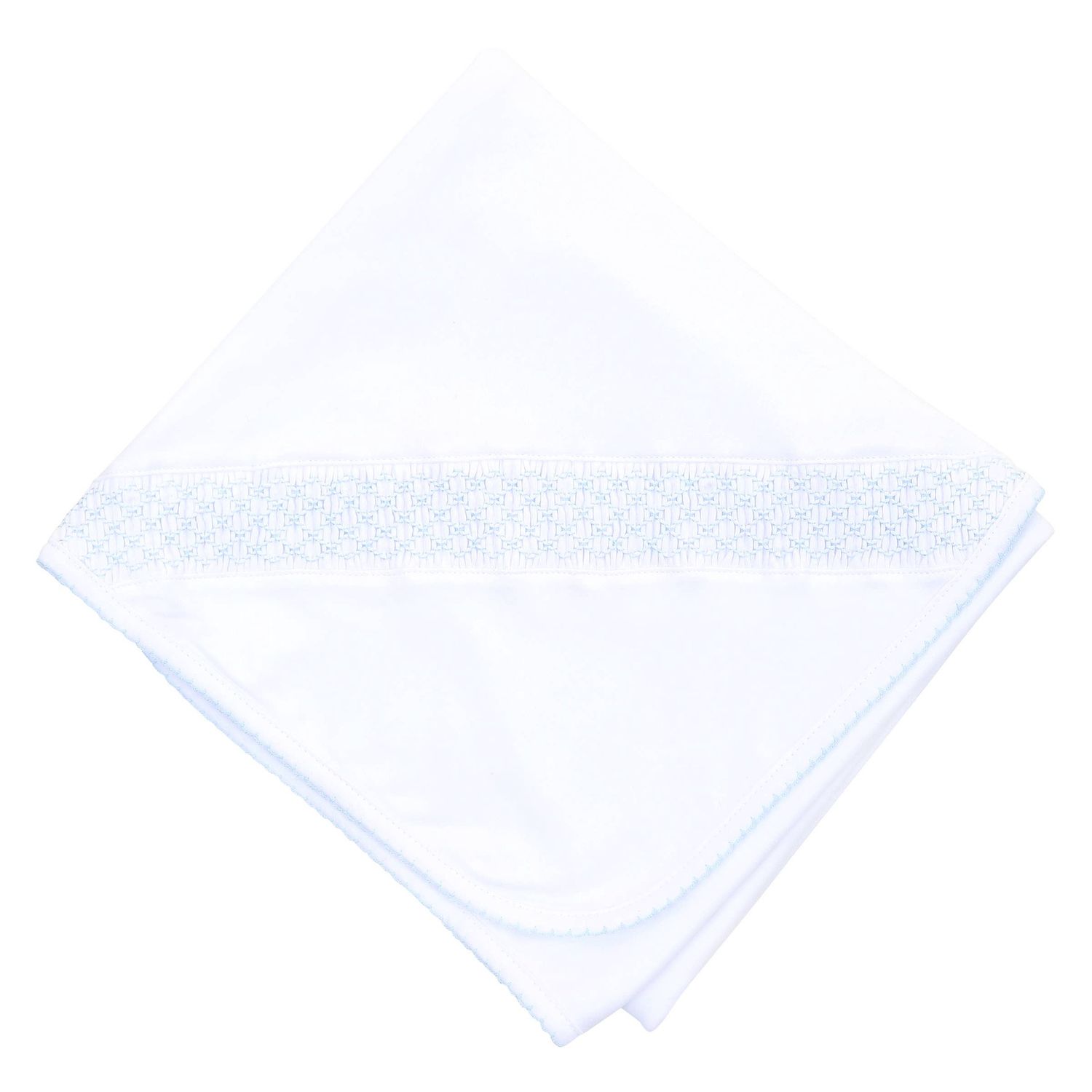 Solid Essentials White Blue Smocked Blanket