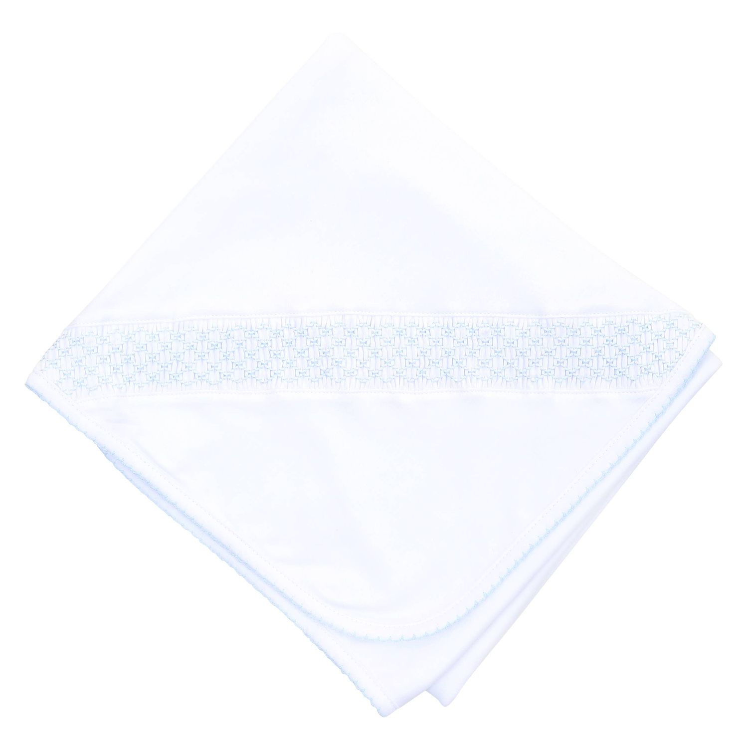 Solid Essentials White Blue Smocked Blanket