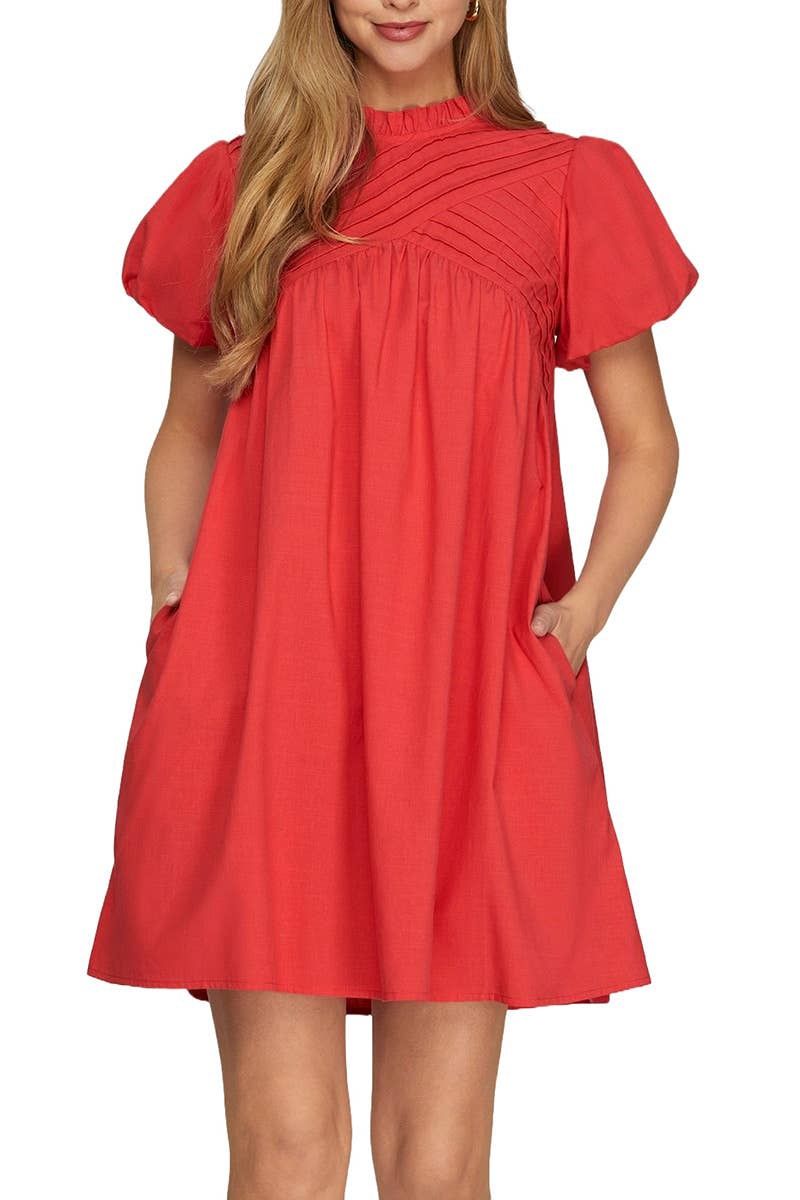 Pintuck Detail Mini Dress