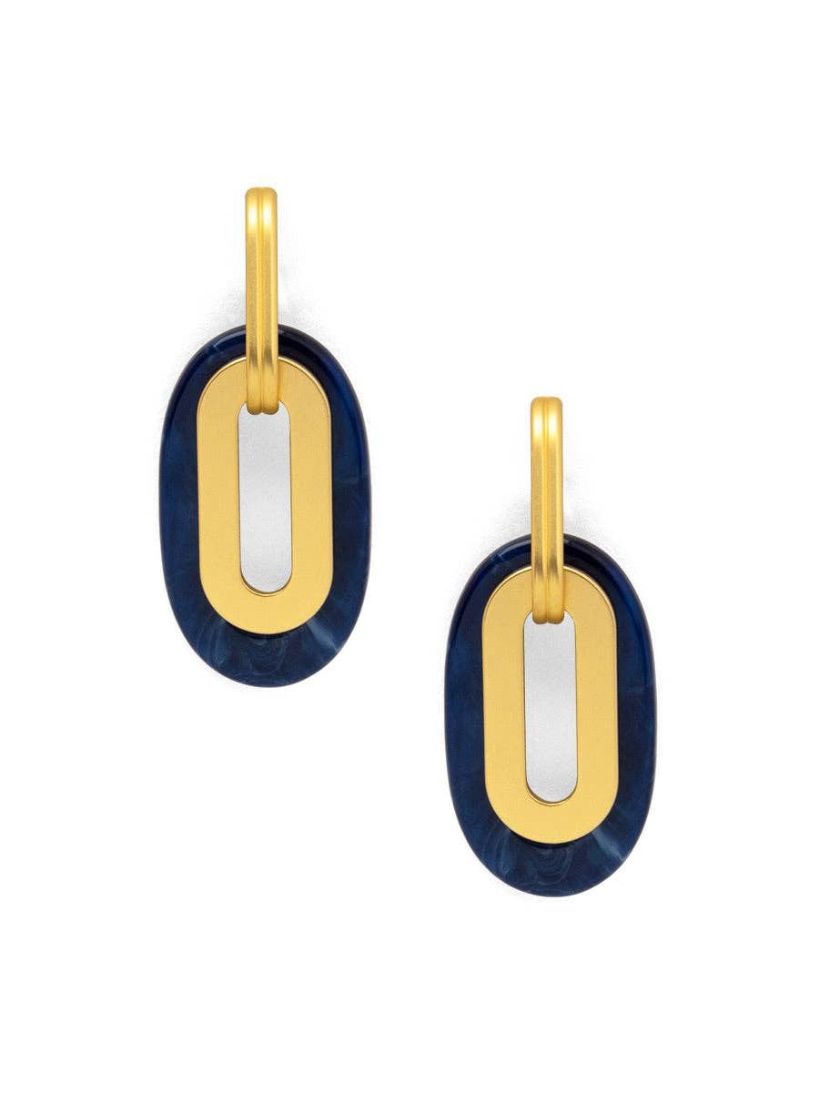 Resin and Metal Oval Drop Earring, Color: NAVY[D]