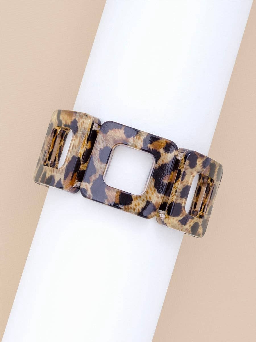 Resin Leopard Stretch Block Bracelet