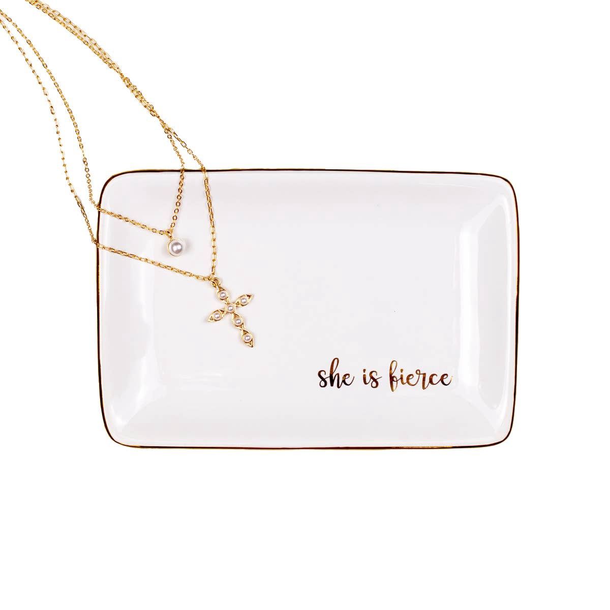 She Is Fierce Trinket Dish   White/Gold   6x4