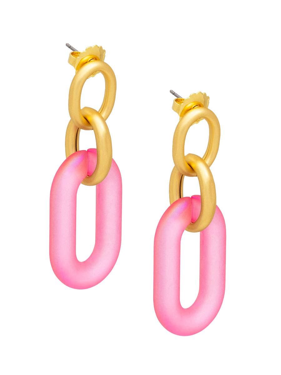 Resin Oval Link Drop Earring, Color: PNK