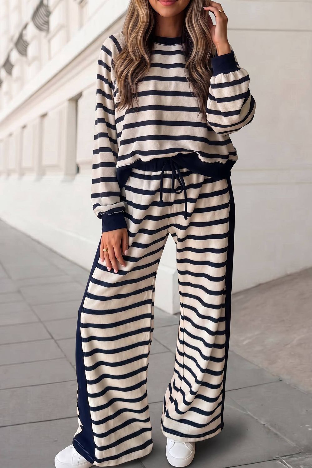 Cozy Striped Print ColorBlock Relaxed Pant Set | S-XL