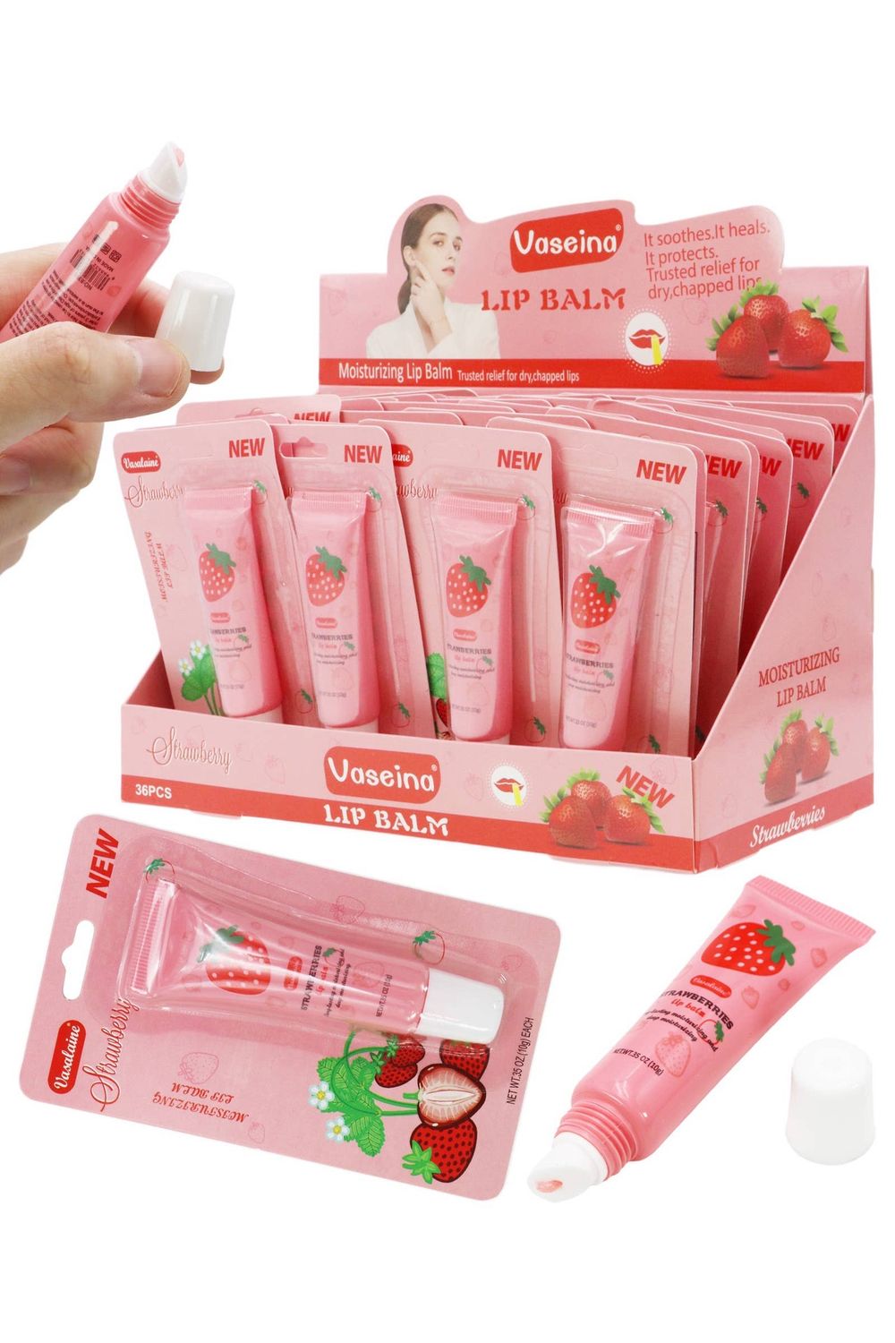 Strawberry Scented Gel Lip Balm Squeeze Tube - 36 Pcs