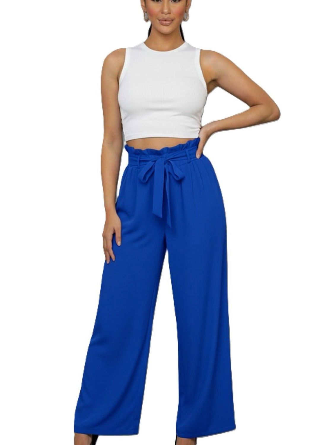 Basic Casual Tie Waist Wide-leg Pants