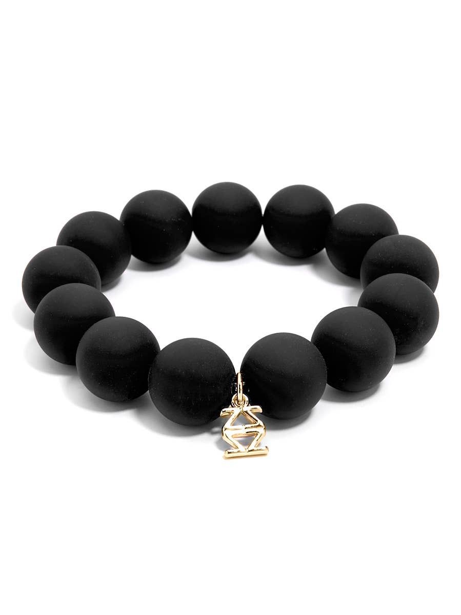 Chunky Matte Beaded Stretch Bracelet Jewelry, Color: Black