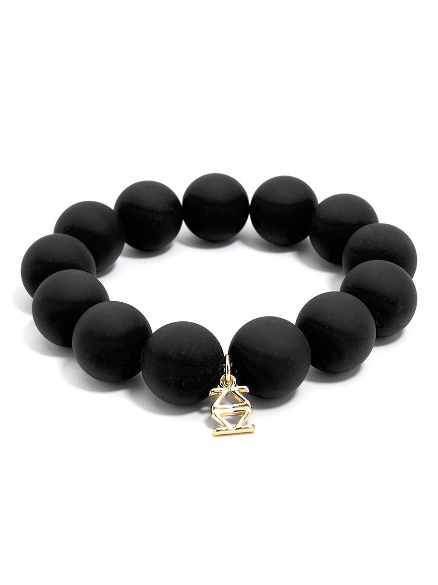 Chunky Matte Beaded Stretch Bracelet Jewelry, Color: Black