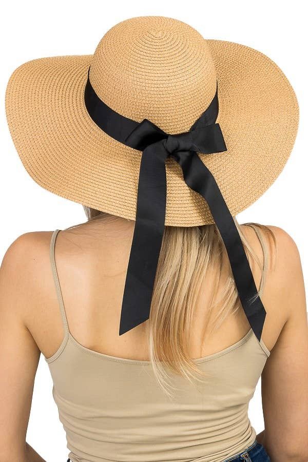 Silky Ribbon Floppy Sunhat, Color: Tan