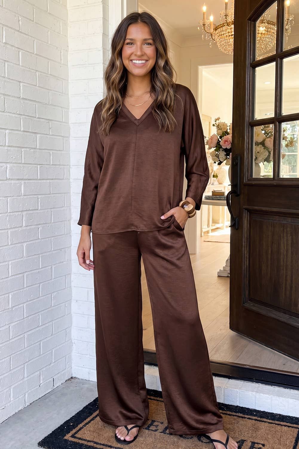 Long Sleeve Top and High Waist Pants 2pcs Outfit lounge sets