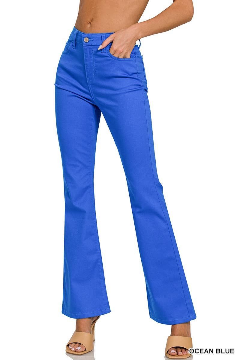 High-rise Bootcut Color Denim Pants, Color: OCEAN BLUE, Size: 1-2-2-1 (S-M-L-XL)