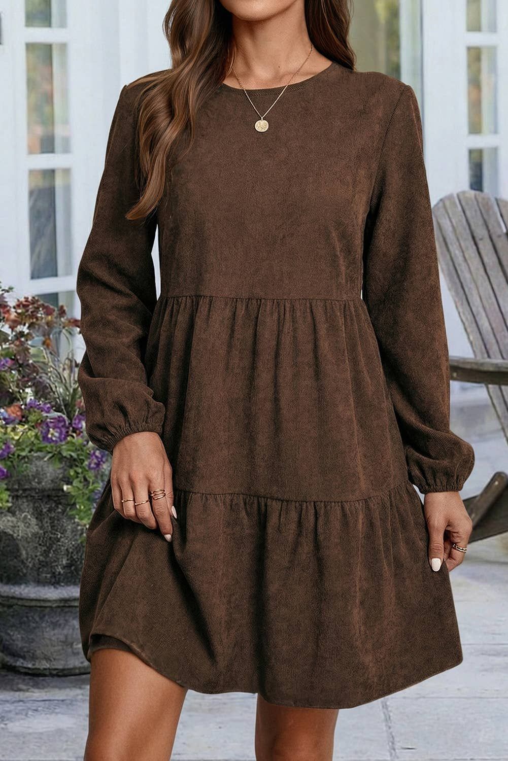 Lantern Sleeve Tiered Mini Dress