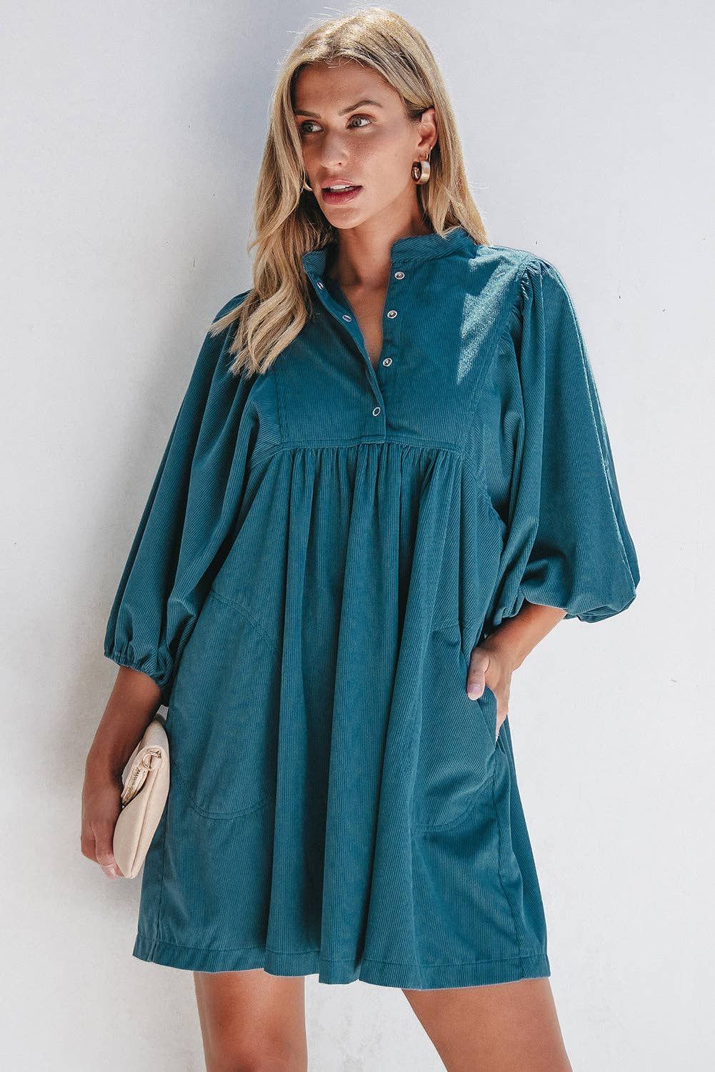 Charlie Corduroy Button Dress, Color: Blue, Material: 100%Polyester, Size: S - 4/6