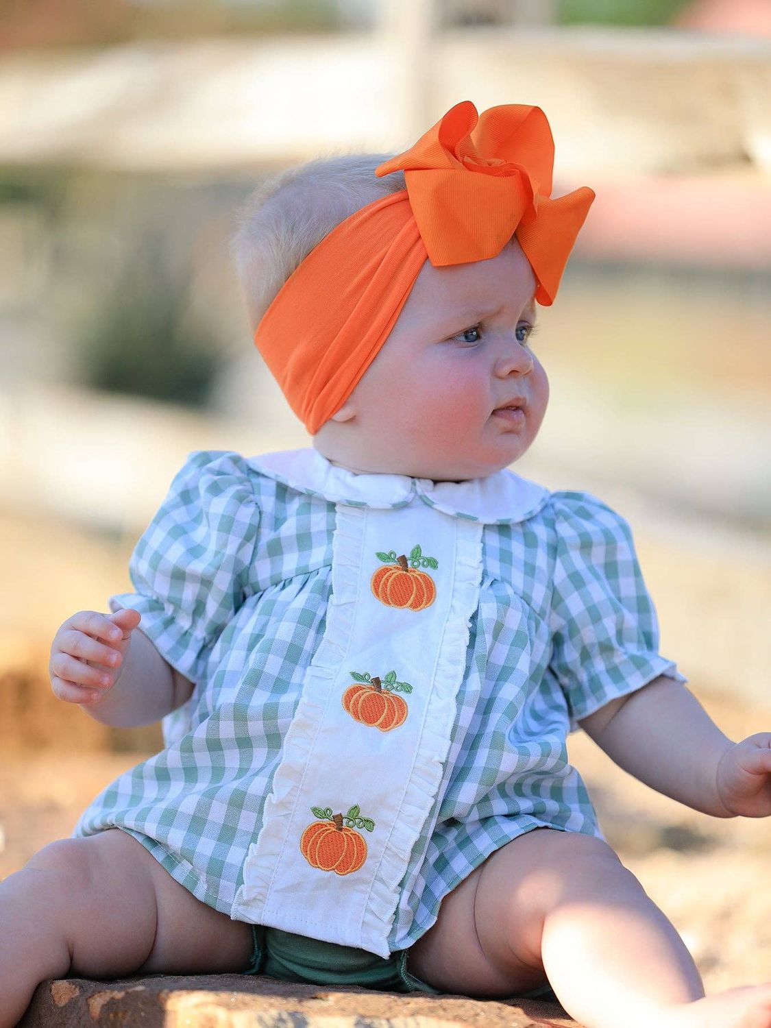 Fall Halloween &amp; Thanksgiving Applique Plaid Girls Bloomers Romper Set