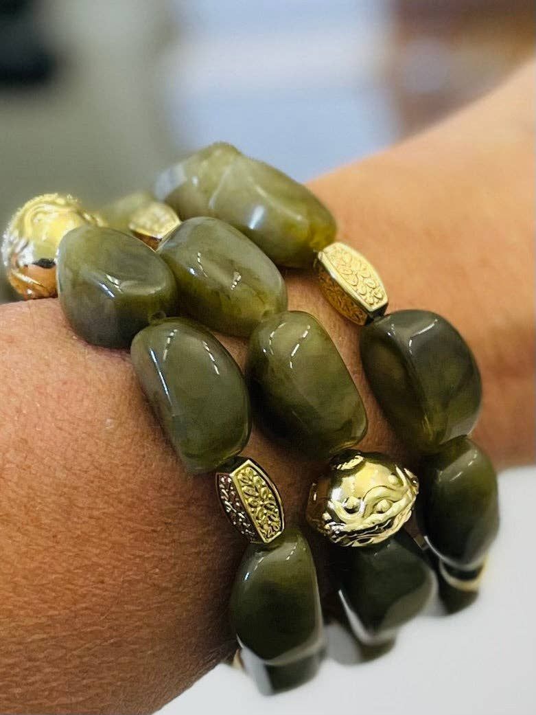 FALL - Beaded Bracelet (green marble) BR301