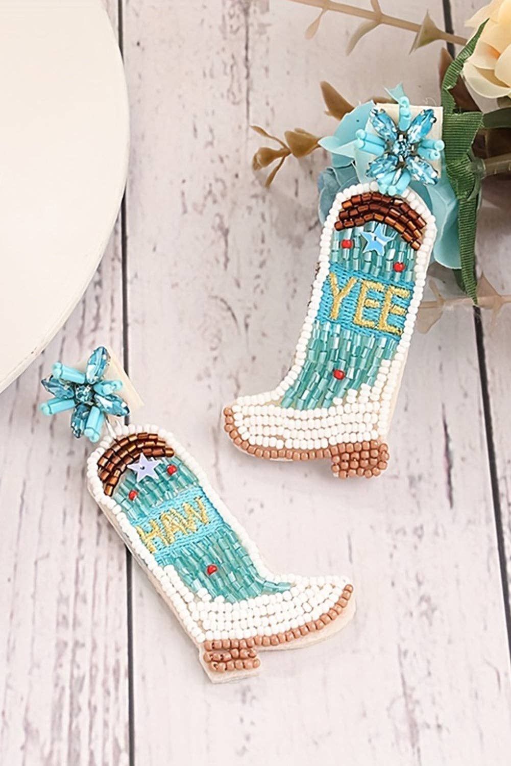 Cowboy Boots Bead Dangle Earrings, Color: Blue, Size: ONE SIZE