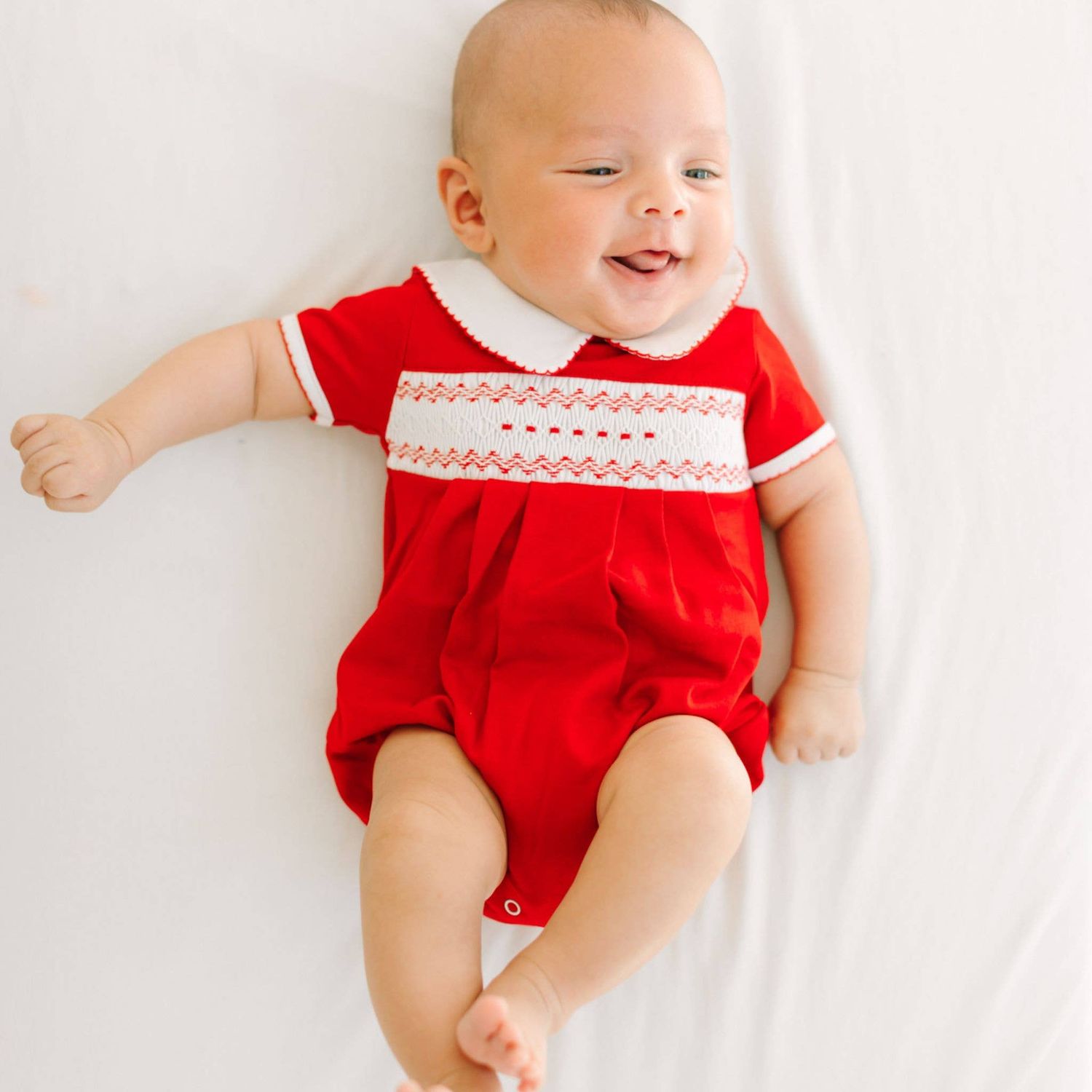 Christmas Classics Smocked Short Sleeve Bubble - Red