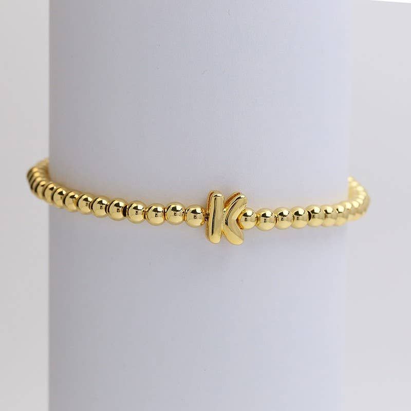 INITIAL MONOGRAM BUBBLE STRETCH BEAD BRACELET | 40B118, Color: K