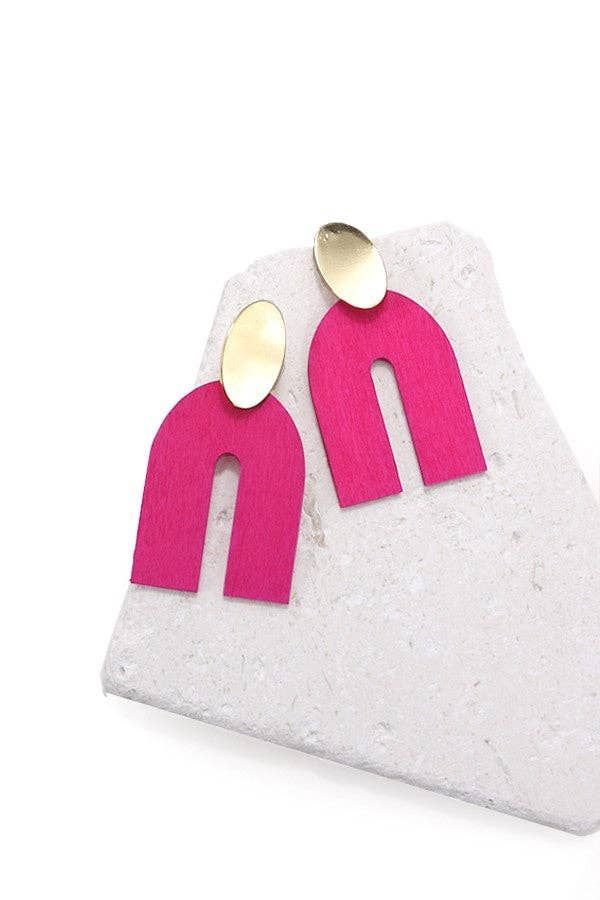 COLOR WOOD U DROP EARRINGS | 10E3011809, Color: FUCHSIA