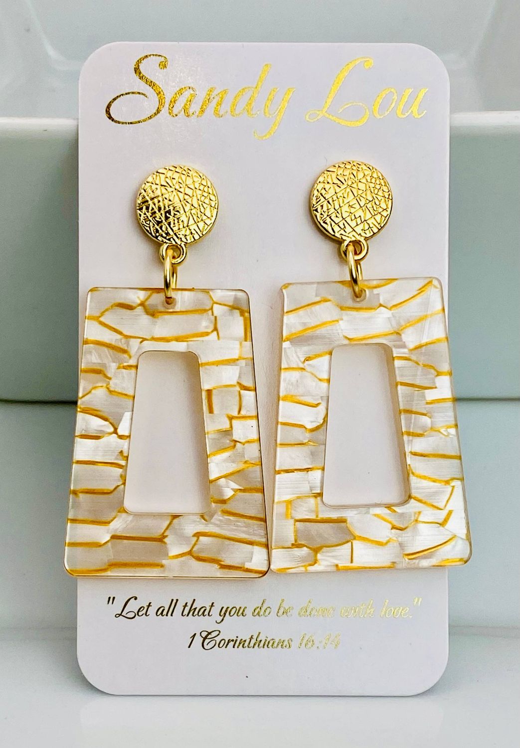 Golden Mosaic  Rectangle Earrings