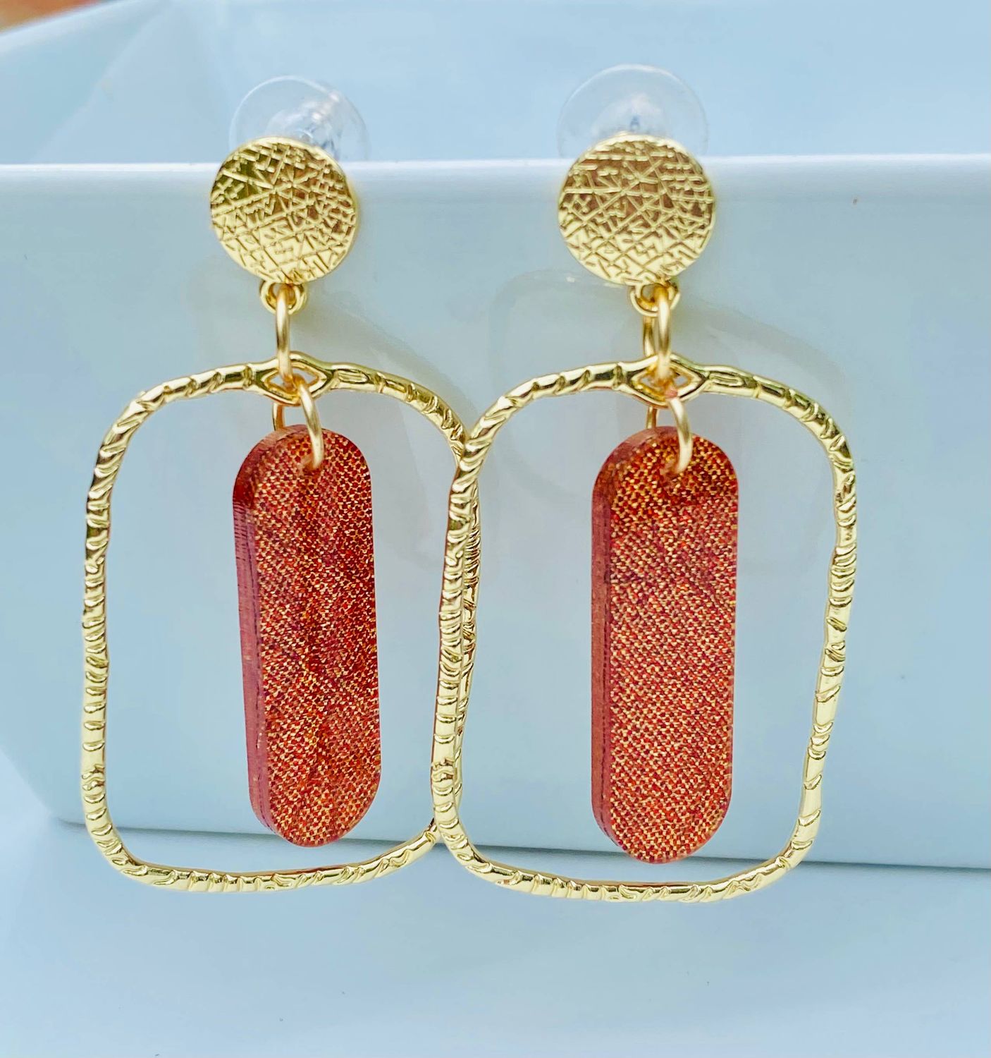 Gold Plated Acrylic Dangle Earrings, Color: Cinnamon Crush