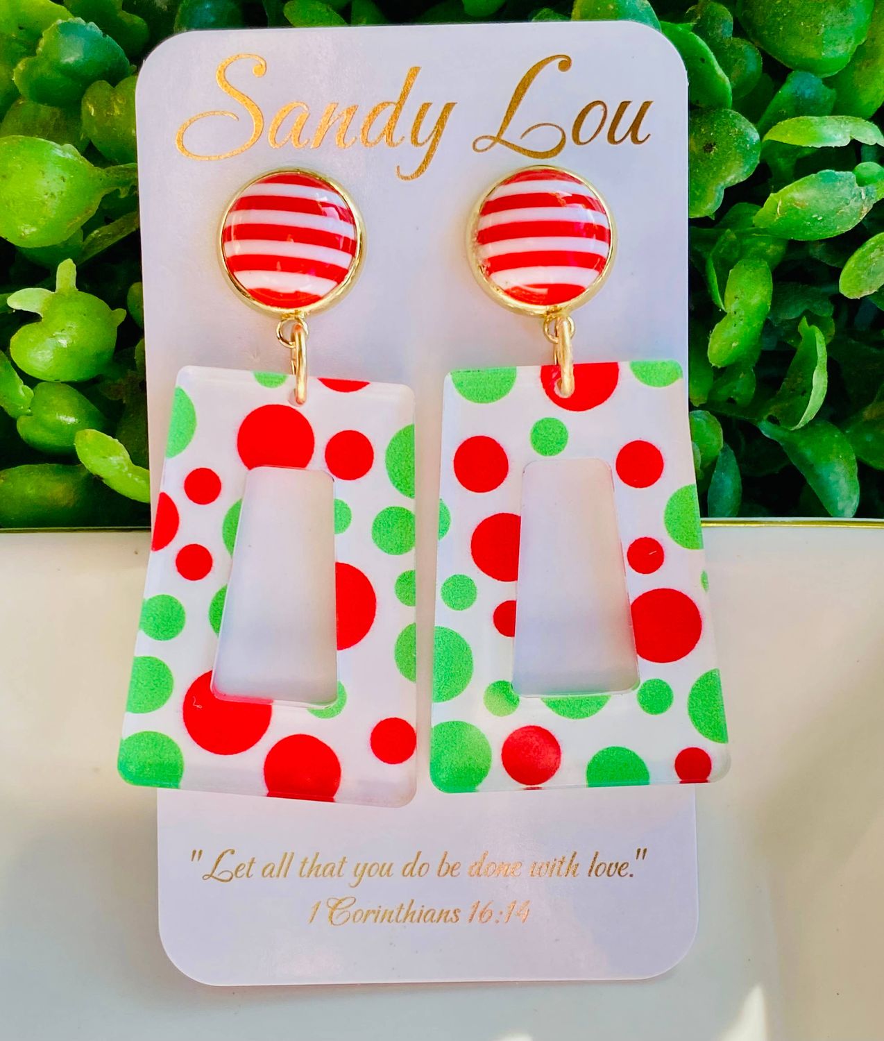 Retro Polka Dot Chic Christmas Dangle Earrings-Red/Green Dot