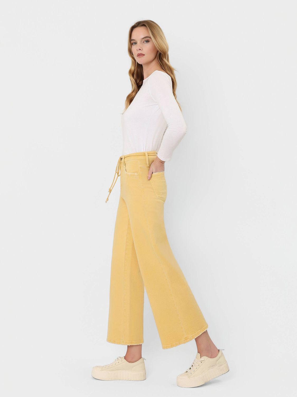 HIGH RISE DRAWSTRING COLOR CROP WIDE LEG JEANS T7437SAN