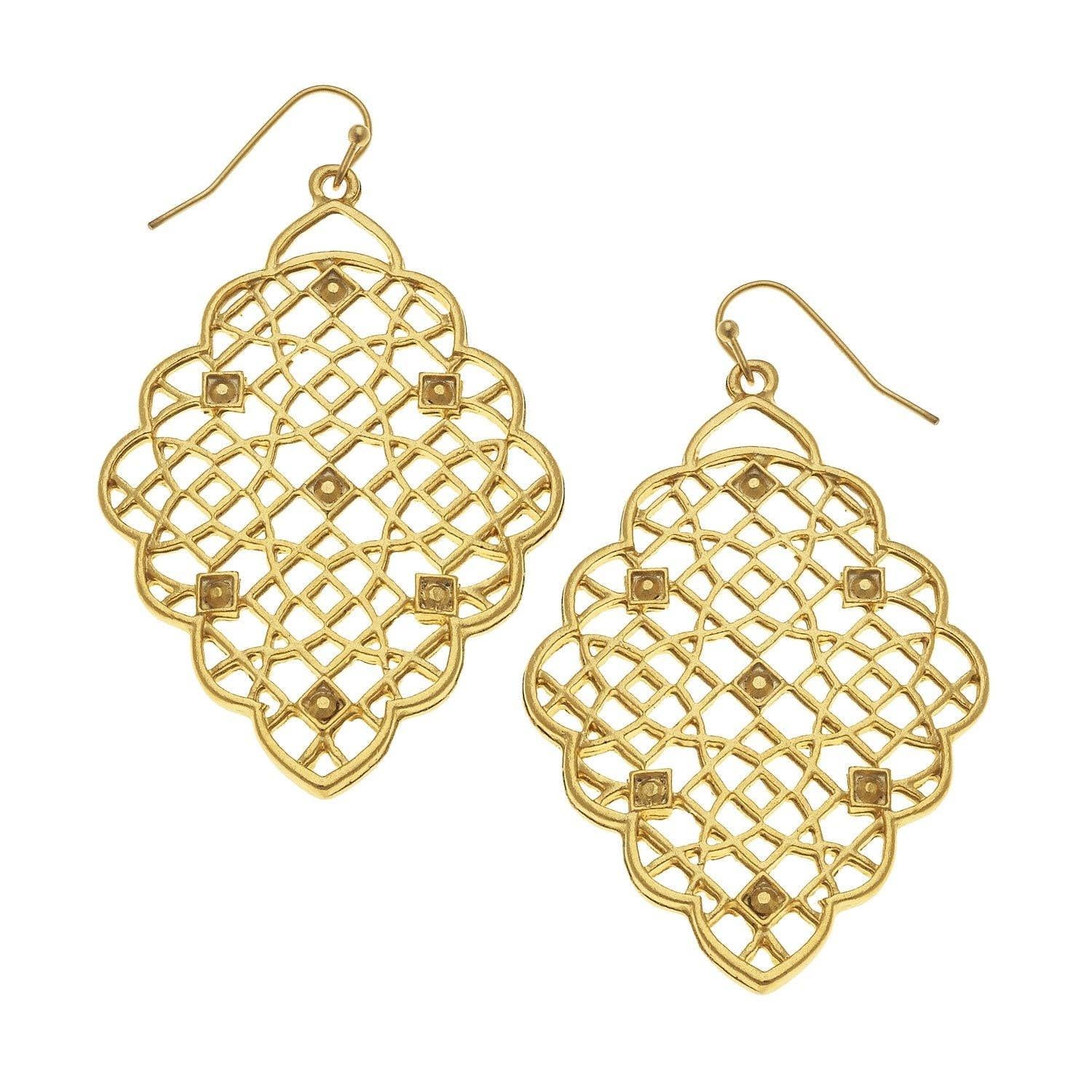 Scalloped Filigree Earrings, Color: Gold