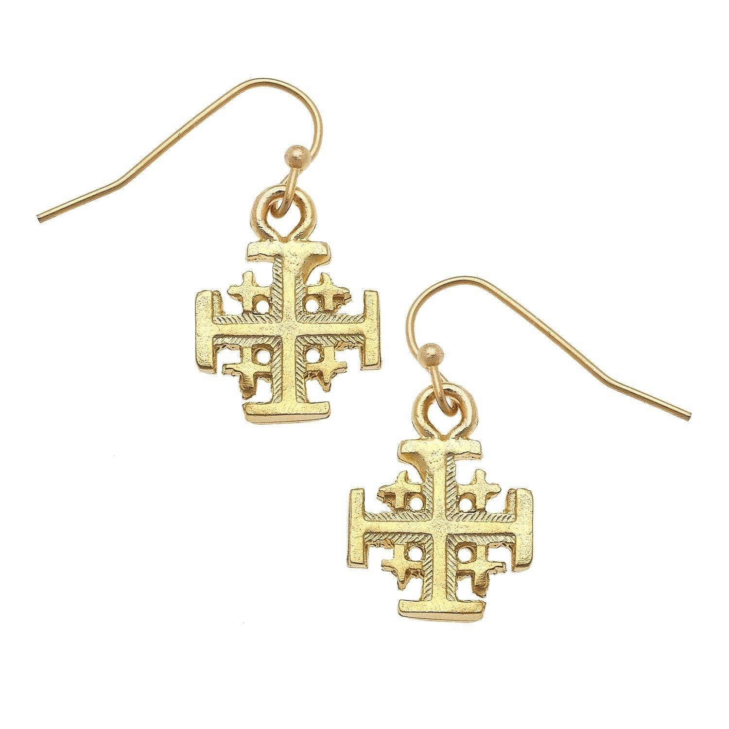 Jerusalem Cross Drop Earrings, Color: Gold