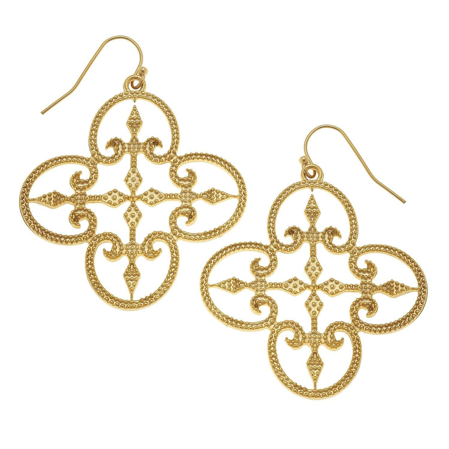Filigree Clover Earrings, Color: Gold
