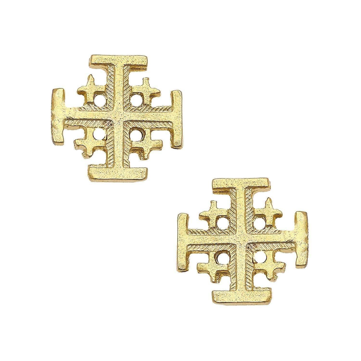 Jerusalem Cross Studs, Color: Gold