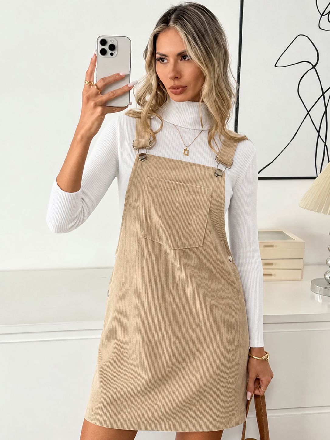 Corduroy Overall Dress with Pocket