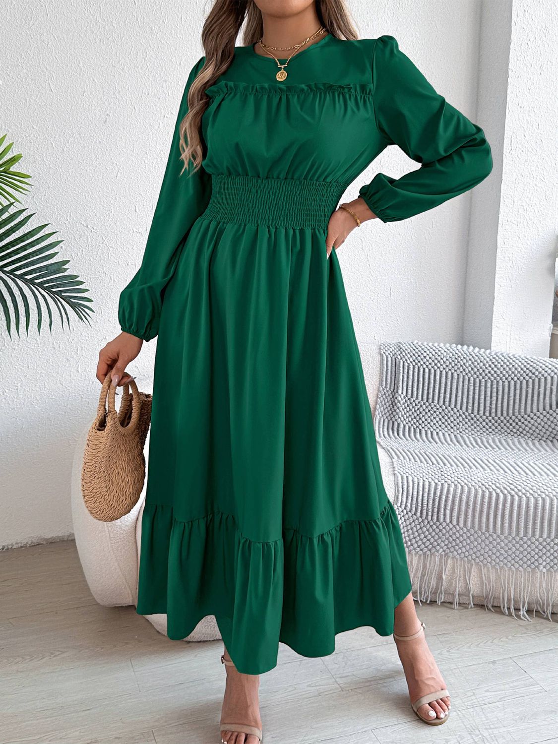 Solid Color Elegant Pleated Dress