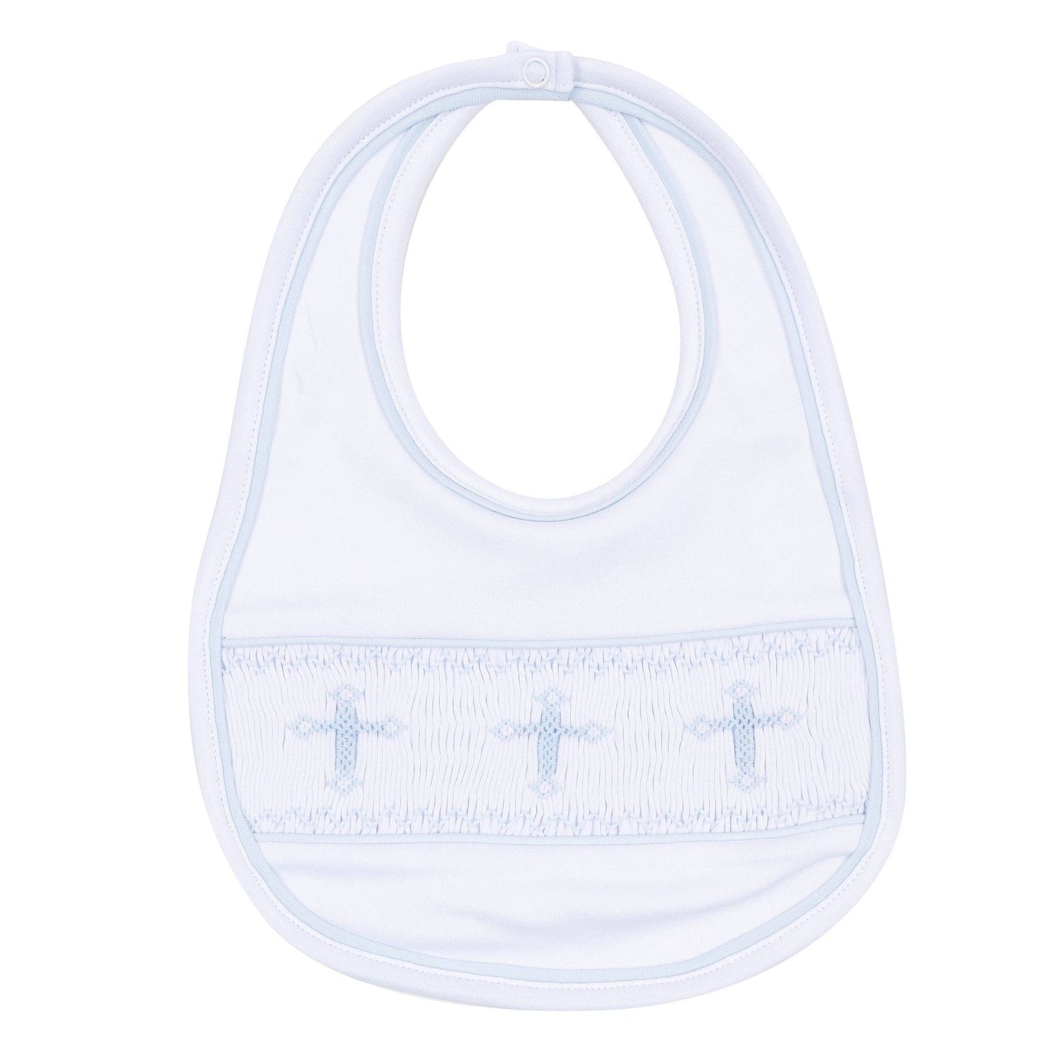 Forever Blessed Smocked Bib - White Light Blue