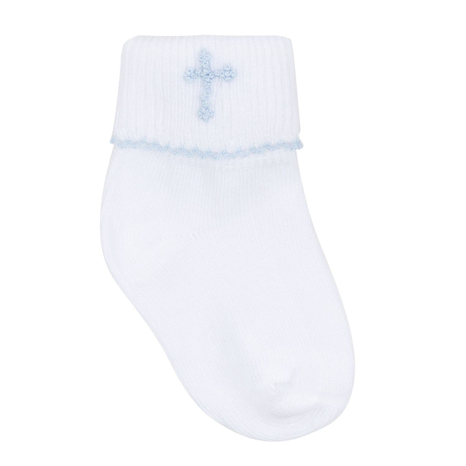 Forever Blessed Hand-Embroidered Socks - White with Light Blue