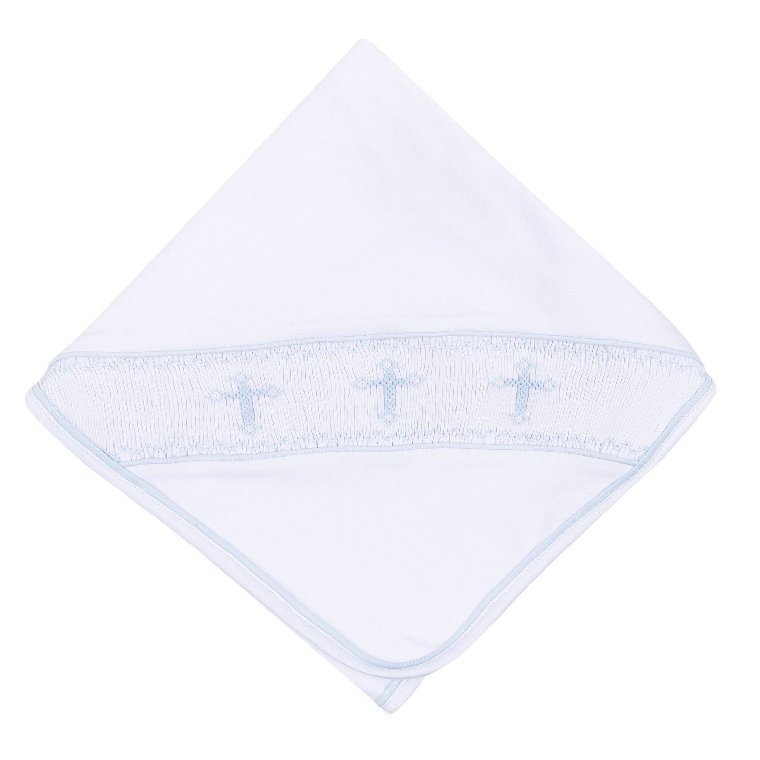 Forever Blessed Smocked Receiving Blanket - White with Light Blue