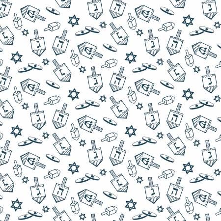 1 Yard Piece 8 Nights 8 Lights Dreidel Toss White Hanukkah Quilting Cotton
