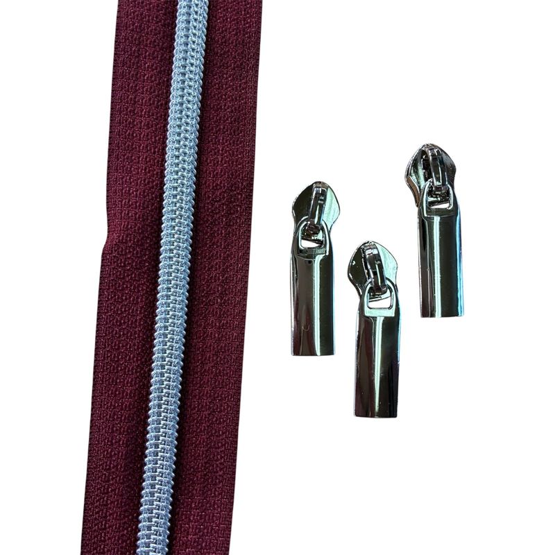 1 yd Brick Red Zipper Tape with 3 Nickel Pulls
