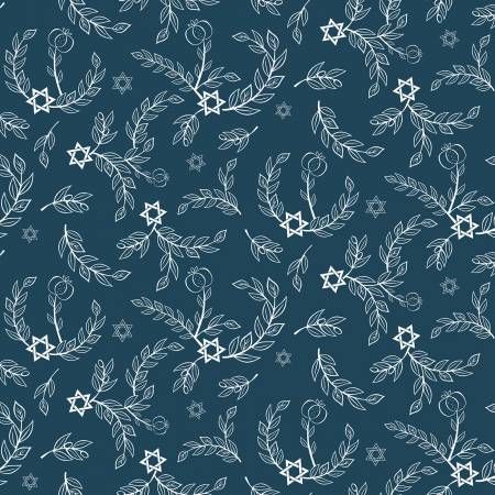 1 Yard Piece 8 Nights 8 Lights Leaves Navy Hanukkah Quilting Cotton