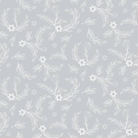 1 Yard Piece 8 Nights 8 Lights Leaves Silver Hanukkah Quilting Cotton