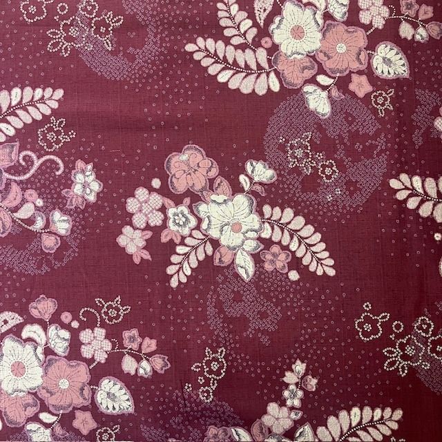 100% Cotton Japanese Dobby Shantung Burgundy Dotted Florals