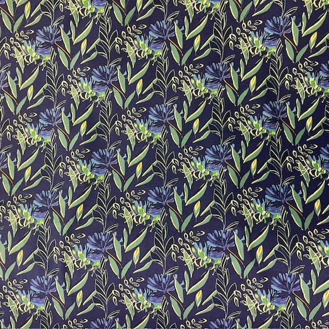 100% Cotton Japanese Navy with Greenery Print Shirting weight