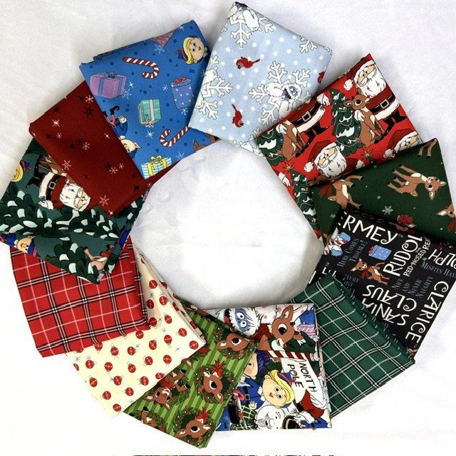 12 pc Rudolph Full Fat Quarter Bundle Quilting Cottons