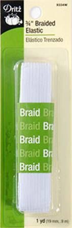 3/4" Elastic Braided White 1yd