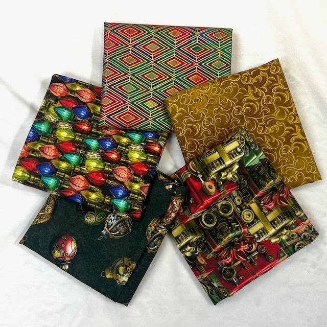 5 pc Gears &amp; Garland #1 Fat Quarter Bundle Quilting Cottons