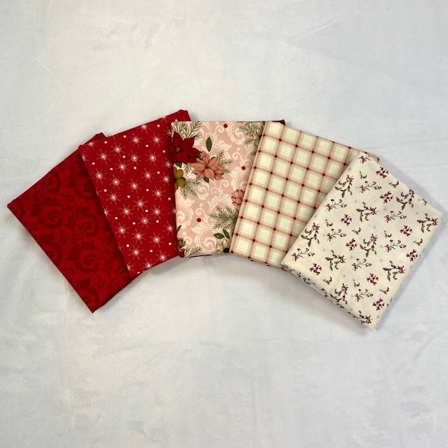 5 pc Poinsettias Xmas Greetings Fat Quarter Bundle #3