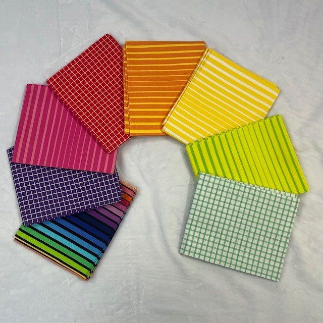 8 pc Summer Friday Black Stripes FQ Bundle Quilting Cotton