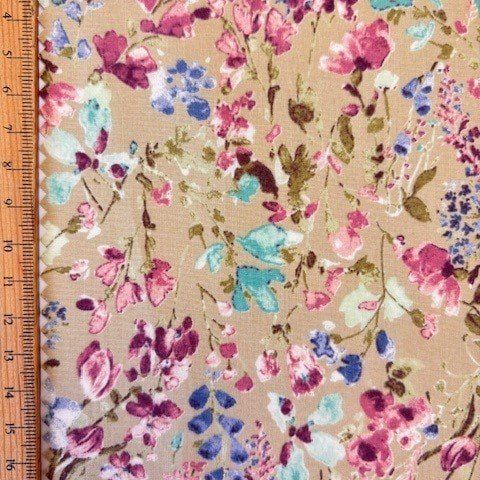 Abstract Floral Print on Tan Cotton Lawn