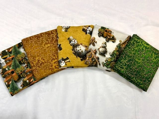 5 pc Gears &amp; Garland #5 Fat Quarter Bundle Quilting Cottons